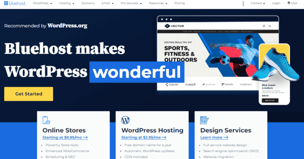 Bluehost website homepage Bluehost website homepage